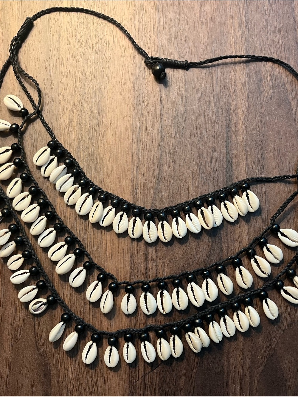 Black Cord Triple-Strand Cowrie Shell Choker Necklace